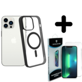 Shieldcase 14 Pro Max Magsafe hoesje transparant gekleurde rand (zwart) + Screenprotector - Batch 1 (05-2023)