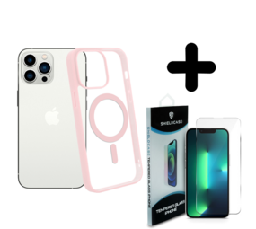 Shieldcase 14 Pro Max Magsafe hoesje transparant gekleurde rand (roze) + Screenprotector - Batch 1 (05-2023)