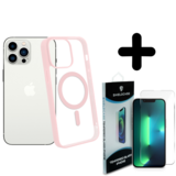 Shieldcase 14 Pro Magsafe hoesje transparant gekleurde rand (roze) + Screenprotector - Batch 1 (05-2023)