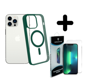 Shieldcase 14 Pro Max Magsafe hoesje transparant gekleurde rand (groen) + Screenprotector - Batch 1 (05-2023)