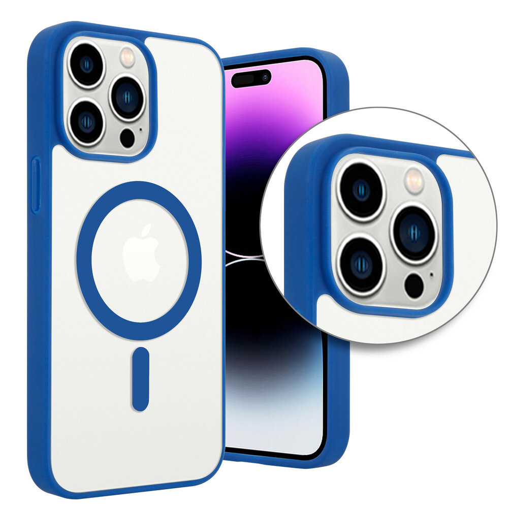 Shieldcase ShieldCase geschikt voor iPhone 14 Pro Max Magsafe hoesje transparant gekleurde rand (blauw) + ShieldCase screenprotector - beschermglas iPhone bescherming - iPhone case bescherm hoesje + Screenprotector