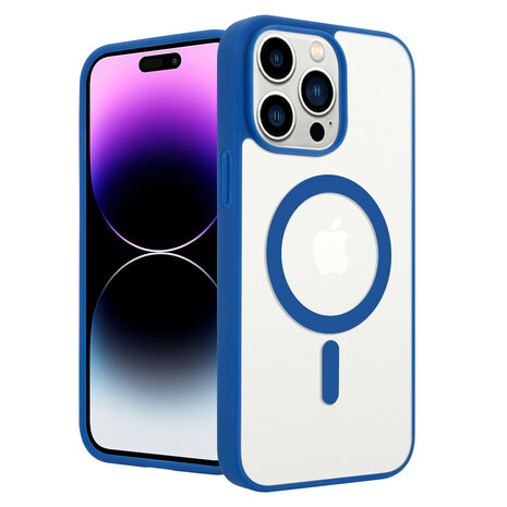 Shieldcase ShieldCase geschikt voor iPhone 14 Pro Max Magsafe hoesje transparant gekleurde rand (blauw) + ShieldCase screenprotector - beschermglas iPhone bescherming - iPhone case bescherm hoesje + Screenprotector