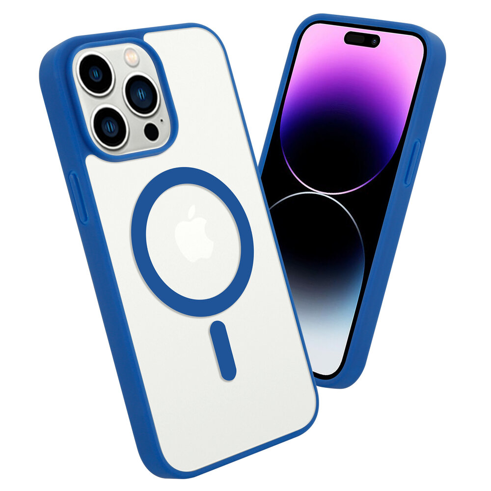 Shieldcase ShieldCase geschikt voor iPhone 14 Pro Max Magsafe hoesje transparant gekleurde rand (blauw) + ShieldCase screenprotector - beschermglas iPhone bescherming - iPhone case bescherm hoesje + Screenprotector