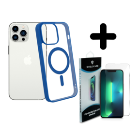 Shieldcase 14 Pro Max Magsafe hoesje transparant gekleurde rand (blauw) + Screenprotector - Batch 1 (05-2023)