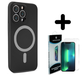 Shieldcase 14 Pro Max Magsafe hoesje siliconen zijde (zwart) + Screenprotector - Batch 1 (05-2023)