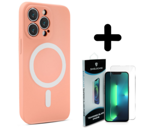 Shieldcase 14 Pro Magsafe hoesje siliconen zijde (roze) + Screenprotector - Batch 1 (05-2023)