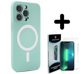 Shieldcase 14 Pro Max Magsafe hoesje siliconen zijde (mintgroen) + Screenprotector - Batch 1 (05-2023)