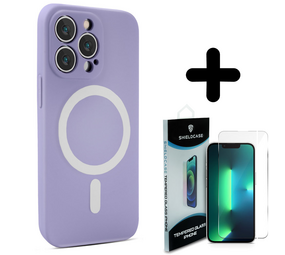 Shieldcase 14 Pro Max Magsafe hoesje siliconen zijde (lila) + Screenprotector - Batch 1 (05-2023)