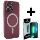 Shieldcase 14 Pro Max Magsafe hoesje siliconen zijde (bordeaux) + Screenprotector - Batch 1 (05-2023)