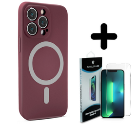 Shieldcase 14 Pro Magsafe hoesje siliconen zijde (bordeaux) + Screenprotector - Batch 1 (05-2023)