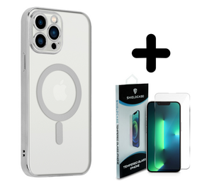 Shieldcase 14 Pro hoesje transparant Magsafe metal coating (zilver) + Screenprotector - Batch 1 (05-2023)
