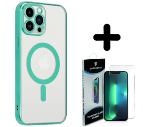 Shieldcase 14 Pro hoesje transparant Magsafe metal coating (groen) + Screenprotector - Batch 1 (05-2023)
