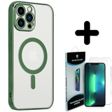 Shieldcase 14 Pro Max hoesje transparant Magsafe metal coating (donkergroen) + Screenprotector - Batch 1 (05-2023)