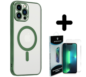 Shieldcase 14 Pro hoesje transparant Magsafe metal coating (donkergroen) + Screenprotector - Batch 1 (05-2023)