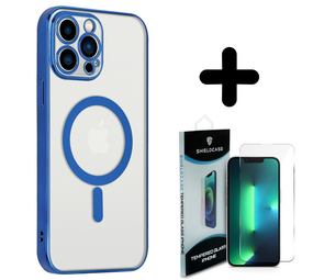 Shieldcase 14 Pro Max hoesje transparant Magsafe metal coating (donkerblauw) + Screenprotector - Batch 1 (05-2023)