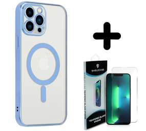 Shieldcase 14 Pro hoesje transparant Magsafe metal coating (blauw) + Screenprotector - Batch 1 (05-2023)