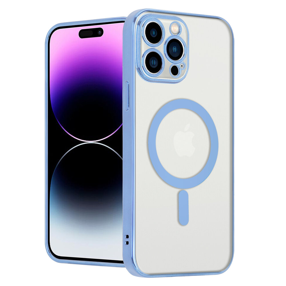 Shieldcase ShieldCase geschikt voor iPhone 14 Pro hoesje transparant Magsafe metal coating (blauw) + ShieldCase screenprotector - beschermglas iPhone bescherming - iPhone case bescherm hoesje + Screenprotector
