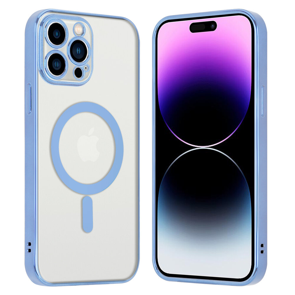 Shieldcase ShieldCase geschikt voor iPhone 14 Pro hoesje transparant Magsafe metal coating (blauw) + ShieldCase screenprotector - beschermglas iPhone bescherming - iPhone case bescherm hoesje + Screenprotector