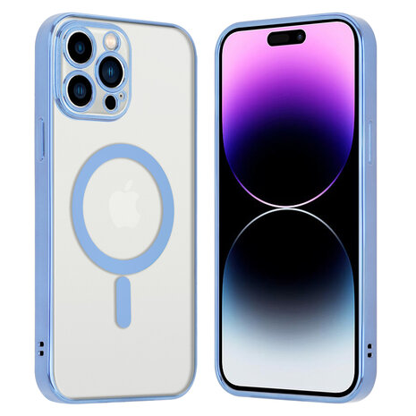 Shieldcase ShieldCase geschikt voor iPhone 14 Pro hoesje transparant Magsafe metal coating (blauw) + ShieldCase screenprotector - beschermglas iPhone bescherming - iPhone case bescherm hoesje + Screenprotector