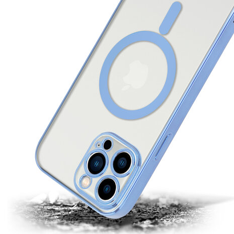 Shieldcase ShieldCase geschikt voor iPhone 14 Pro hoesje transparant Magsafe metal coating (blauw) + ShieldCase screenprotector - beschermglas iPhone bescherming - iPhone case bescherm hoesje + Screenprotector