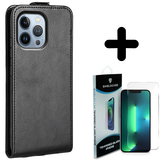 Shieldcase 14 Pro Max Flip case zwart leer  + Screenprotector - Batch 1 (05-2023)