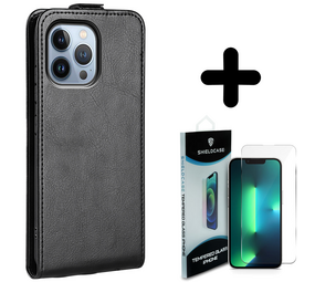 Shieldcase 14 Pro Max Flip case zwart leer  + Screenprotector - Batch 1 (05-2023)