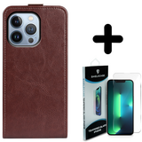 Shieldcase 14 Pro Max Flip case bruin leer  + Screenprotector - Batch 1 (05-2023)