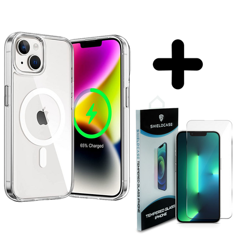 Shieldcase ShieldCase geschikt voor iPhone 14 Plus transparant hoesje Magsafe compatible + ShieldCase screenprotector - beschermglas iPhone bescherming - iPhone case bescherm hoesje + Screenprotector