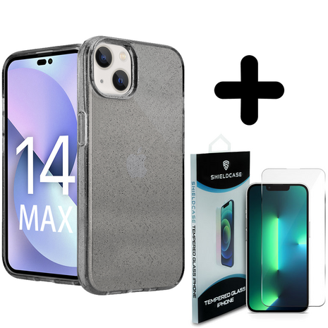 Shieldcase ShieldCase geschikt voor iPhone 14 Plus TPU Glitter case (zwart) + ShieldCase screenprotector - beschermglas iPhone bescherming - iPhone case bescherm hoesje + Screenprotector