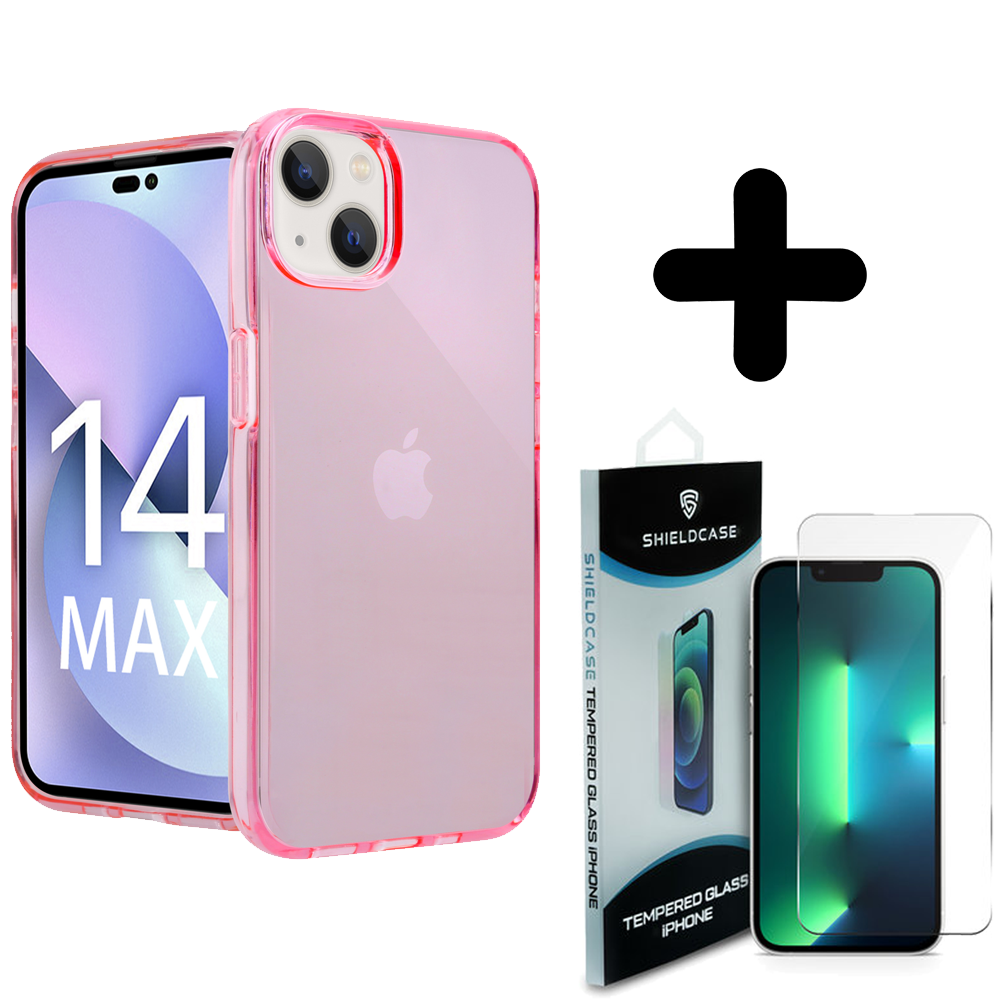 Shieldcase ShieldCase geschikt voor iPhone 14 Plus TPU case (roze) + ShieldCase screenprotector - beschermglas iPhone bescherming - iPhone case bescherm hoesje + Screenprotector