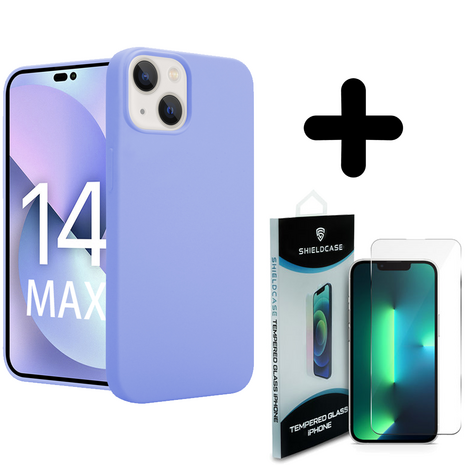 Shieldcase ShieldCase geschikt voor iPhone 14 Plus silicone case (paars) + ShieldCase screenprotector - beschermglas iPhone bescherming - iPhone case bescherm hoesje + Screenprotector