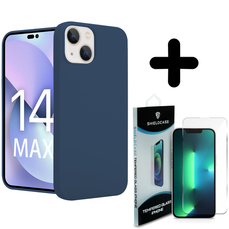 Shieldcase ShieldCase geschikt voor iPhone 14 Plus silicone case (donkerblauw) + ShieldCase screenprotector - beschermglas iPhone bescherming - iPhone case bescherm hoesje + Screenprotector