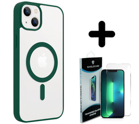 Shieldcase 14 Magsafe hoesje transparant gekleurde rand (groen) + Screenprotector - Batch 1 (05-2023)