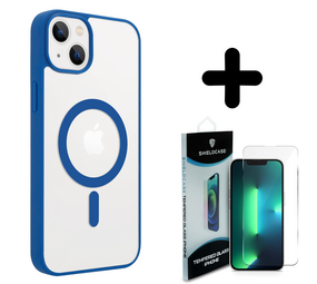 Shieldcase 14 Plus Magsafe hoesje transparant gekleurde rand (blauw) + Screenprotector - Batch 1 (05-2023)