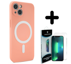 Shieldcase 14 Magsafe hoesje siliconen zijde (roze) + Screenprotector - Batch 1 (05-2023)