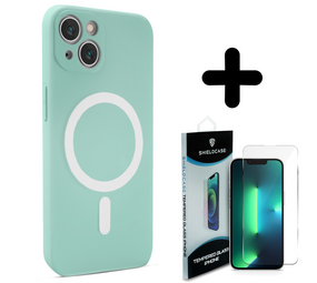 Shieldcase 14 Magsafe hoesje siliconen zijde (mintgroen) + Screenprotector - Batch 1 (05-2023)