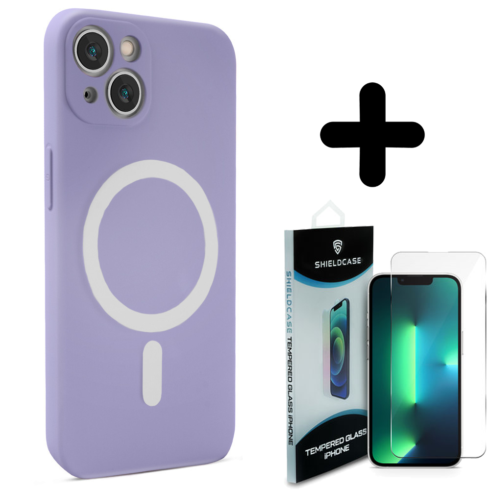 Shieldcase ShieldCase geschikt voor iPhone 14 Magsafe hoesje siliconen zijde (lila) + ShieldCase screenprotector - beschermglas iPhone bescherming - iPhone case bescherm hoesje + Screenprotector Shieldcase ShieldCase geschikt voor iPhone 14 Magsafe hoesje siliconen zijde (lila) + ShieldCase screenprotector - beschermglas iPhone bescherming - iPhone case bescherm hoesje + Screenprotector