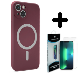 Shieldcase 14 Plus Magsafe hoesje siliconen zijde (bordeaux) + Screenprotector - Batch 1 (05-2023)