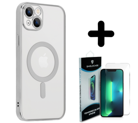 Shieldcase 14 Plus hoesje transparant Magsafe metal coating (zilver) + Screenprotector - Batch 1 (05-2023)