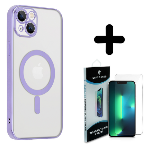 Shieldcase ShieldCase geschikt voor iPhone 14 Plus hoesje transparant Magsafe metal coating (paars) + ShieldCase screenprotector - beschermglas iPhone bescherming - iPhone case bescherm hoesje + Screenprotector
