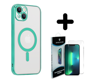 Shieldcase 14 Plus hoesje transparant Magsafe metal coating (groen) + Screenprotector - Batch 1 (05-2023)