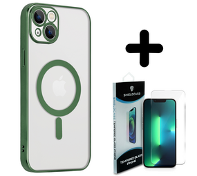 Shieldcase 14 Plus hoesje transparant Magsafe metal coating (donkergroen) + Screenprotector - Batch 1 (05-2023)