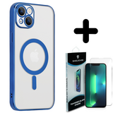 Shieldcase 14 Plus hoesje transparant Magsafe metal coating (donkerblauw) + Screenprotector - Batch 1 (05-2023)