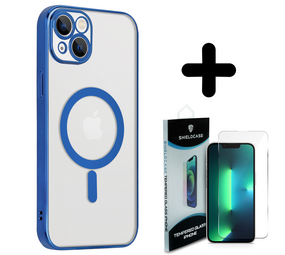 Shieldcase 14 Plus hoesje transparant Magsafe metal coating (donkerblauw) + Screenprotector - Batch 1 (05-2023)