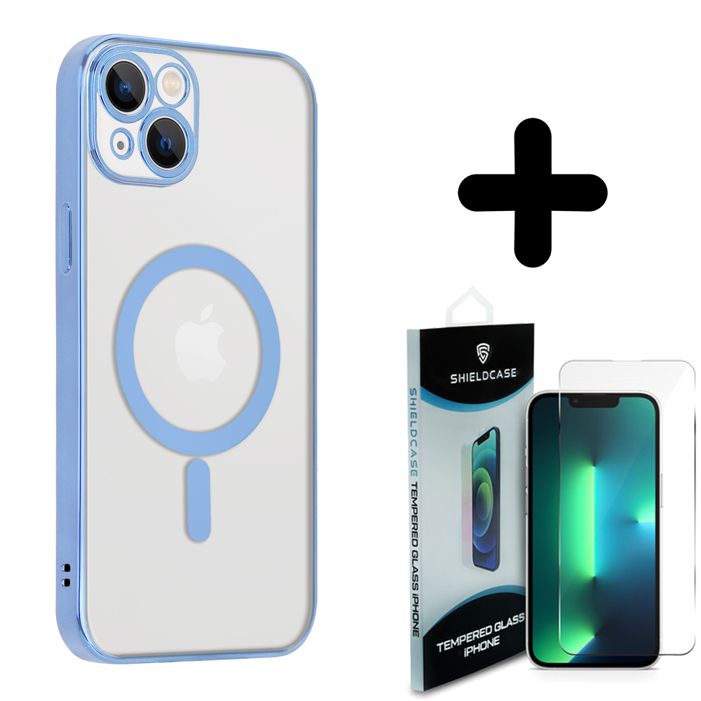 Shieldcase ShieldCase geschikt voor iPhone 14 Plus hoesje transparant Magsafe metal coating (blauw) + ShieldCase screenprotector - beschermglas iPhone bescherming - iPhone case bescherm hoesje + Screenprotector Shieldcase ShieldCase geschikt voor iPhone 14 Plus hoesje transparant Magsafe metal coating (blauw) + ShieldCase screenprotector - beschermglas iPhone bescherming - iPhone case bescherm hoesje + Screenprotector