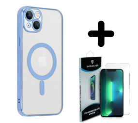 Shieldcase 14 Plus hoesje transparant Magsafe metal coating (blauw) + Screenprotector - Batch 1 (05-2023)