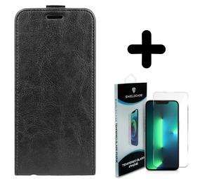 Shieldcase 14 Plus Flip case zwart leer  + Screenprotector - Batch 1 (05-2023)