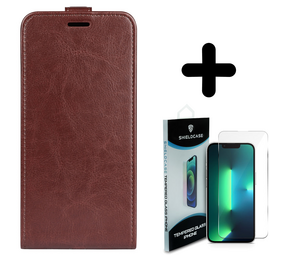 Shieldcase 14 Plus Flip case bruin leer  + Screenprotector - Batch 1 (05-2023)