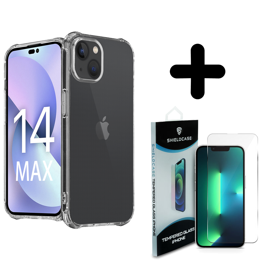 Shieldcase ShieldCase geschikt voor iPhone 14 Plus Anti-Yellowing TPU shock case (transparant) + ShieldCase screenprotector - beschermglas iPhone bescherming - iPhone case bescherm hoesje + Screenprotector