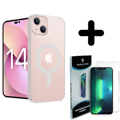 Shieldcase ShieldCase geschikt voor iPhone 14 MagSafe hoesje (transparant) + ShieldCase screenprotector - beschermglas iPhone bescherming - iPhone case bescherm hoesje + Screenprotector